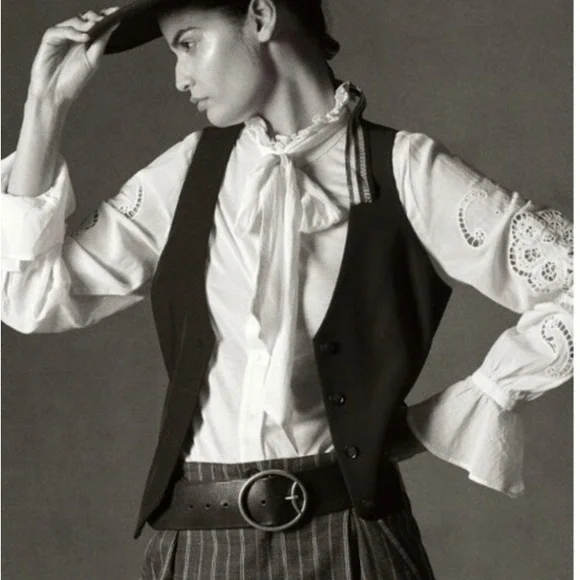 ANTHROPOLOGIE Lea & Viola Size 3X White Poet Blouse Tunic PussyBow Stretch $120 - Picture 3 of 16